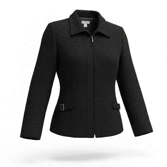 Christopher & Banks Jackets & Blazers - Christopher & Banks Black Sparkly Tweed Zip-Front Jacket - Fully Lined